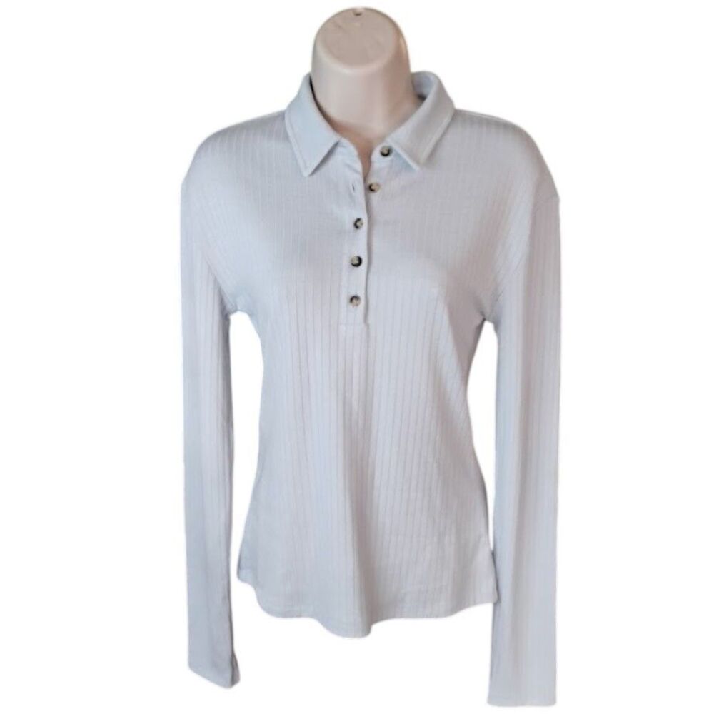 Rag & Bone The Knit Rib LS Polo Light Blue Women's Small Long Sleeve NWT